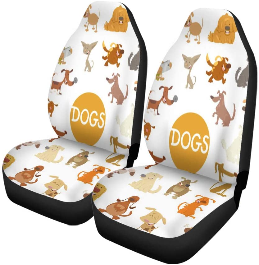 KXMDXA Set of 2 Car Seat Covers Breeds Cartoon of Funny Dogs Pet Characters Big Universal Auto Front Seats Protector Fits for Car，SUV Sedan，Truck