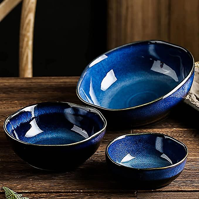 Blue Ceramic Salad Bowls - Set Of 3