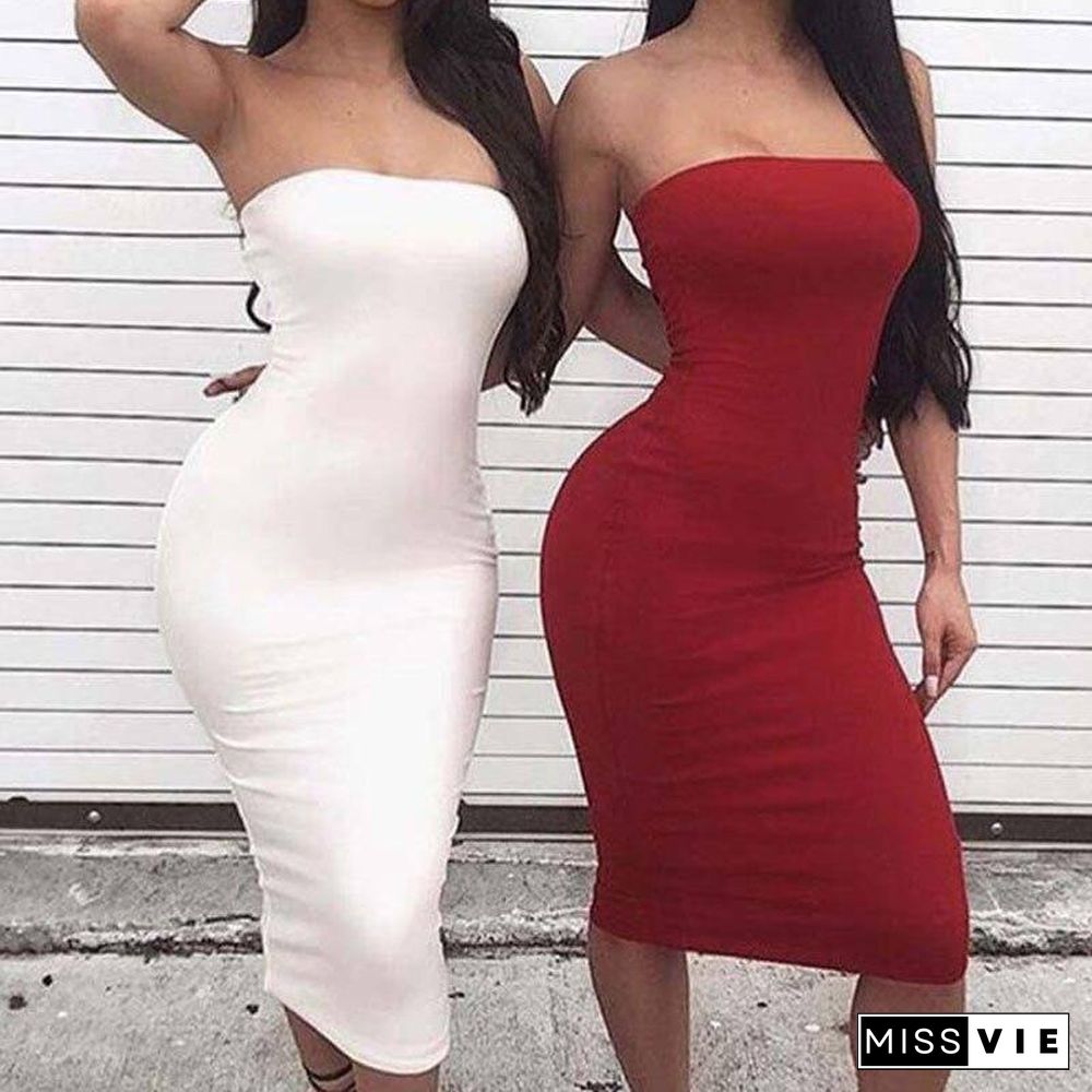 Summer Sexy Long Dress Women Strapless Beach Party Dress Female Tight Bodycon Backless Dress Lady Pencil Dresses for Women