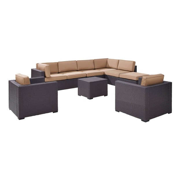 Biscayne 7pc Outdoor Wicker Sectional Set With Arm Chairs amp Ottoman Mocha Crosley