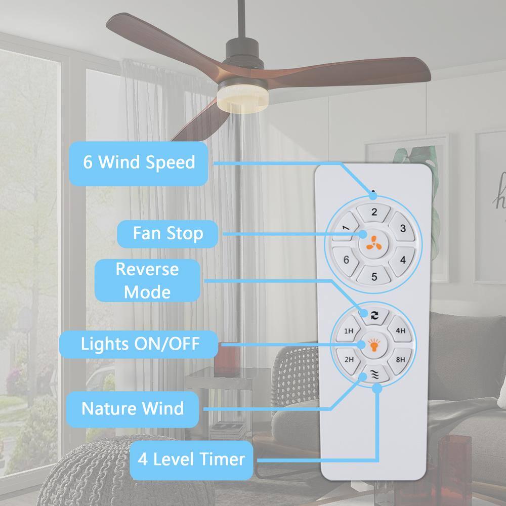 Clihome 52 in Black Indoor Walnut Ceiling Fan with Remote Control and DC Motor