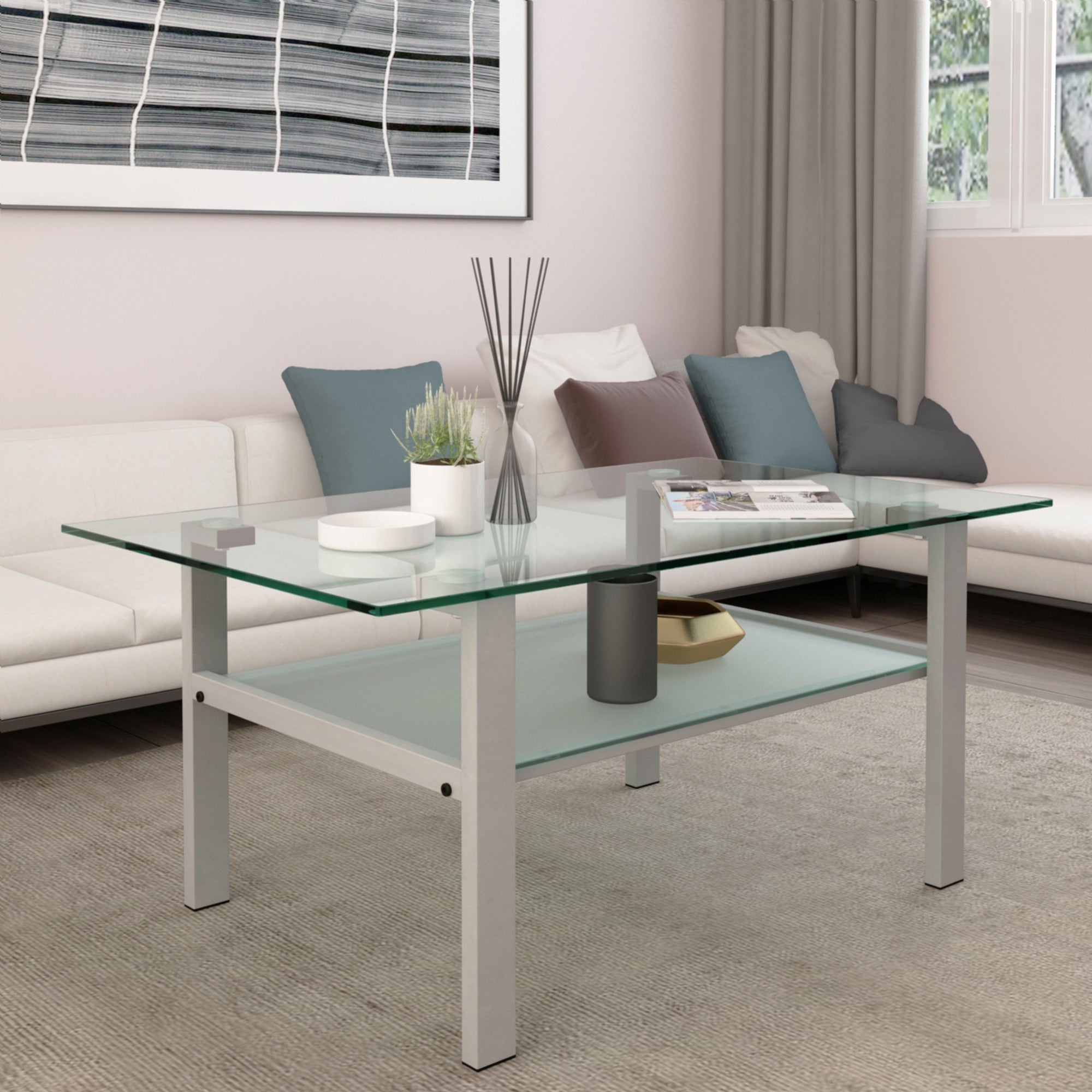 Nestfair Modern Simple Transparent Glass Coffee Table