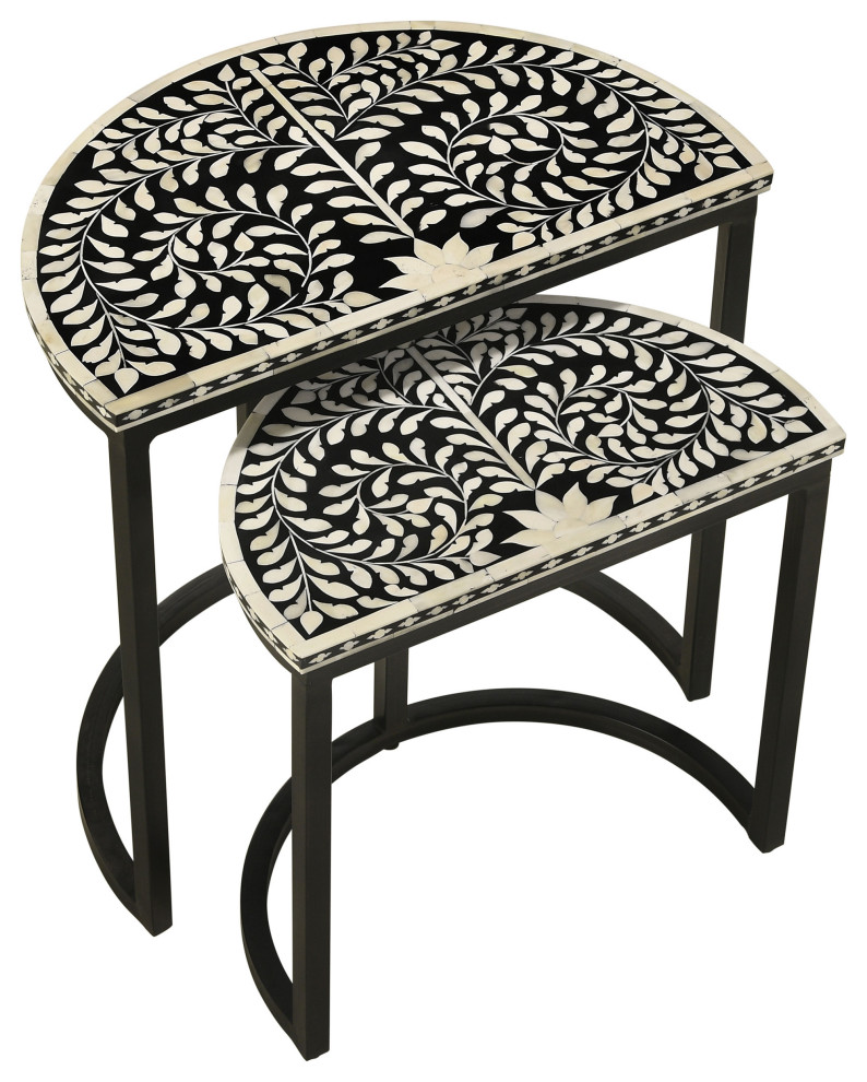 Zakiya 2 piece Demilune Nesting Table Black and White   Modern   Coffee Table Sets   by Modon  Houzz