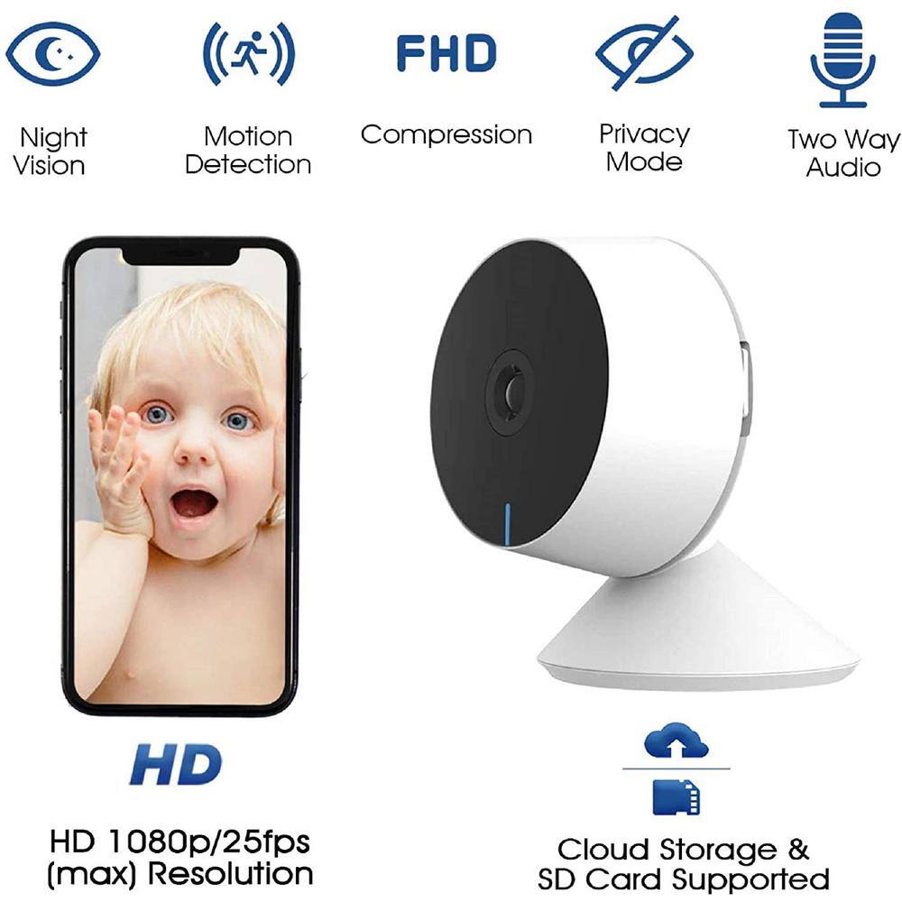 Laxihub 1080P Wired Indoor Wi-Fi Security Camera for Baby with 32G SD Card Compatible with Alexa and Google Assistant M1-SD