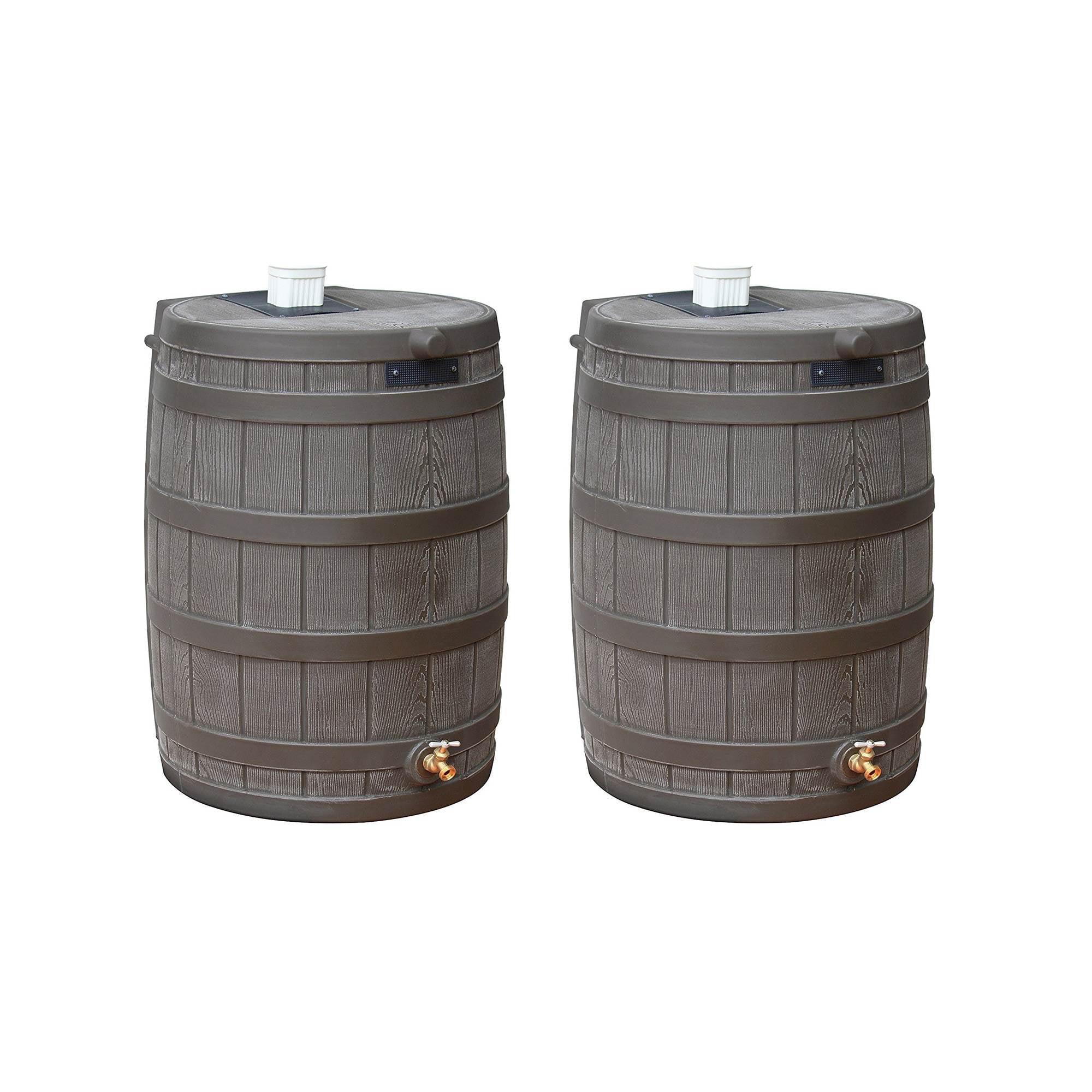 Good Ideas Rain Wizard 50 Gallon Rain Barrel Water Collector， Oak (2 Pack)