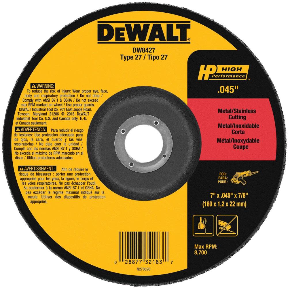 DEWALT Cutting Wheel 7 X .045 X 7/8 HP T27