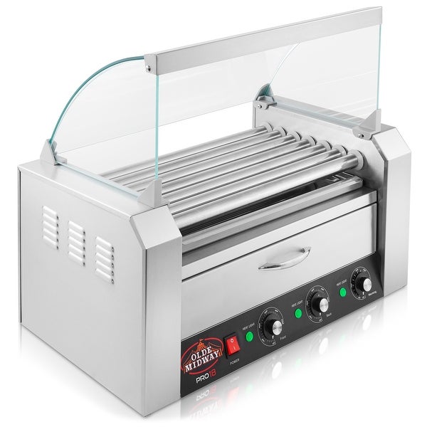 Electric Hot Dog Roller Grill Cooker Machines with Bun Warmer and Cover - Silver