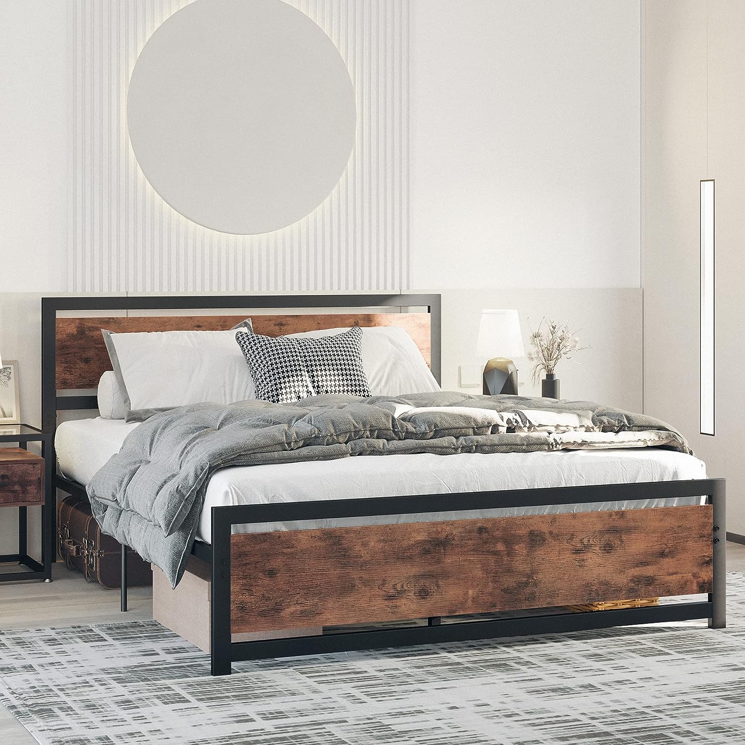 Industrial Platform Bed Frame with Headboard and Footboard, Strong Supports, Noise-Free, No Box Spring Required