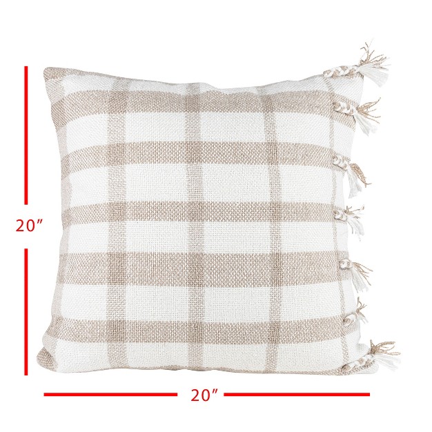 Taupe Wide Plaid 20x20 Hand Woven Filled Outdoor Pillow Foreside Home amp Garden