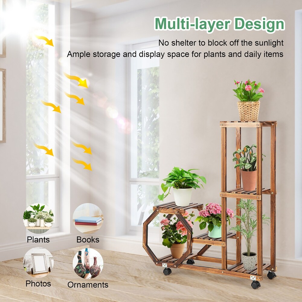 Costway 6 tier 6 Potted Rolling Plant Stand Wooden Storage Display   See Details