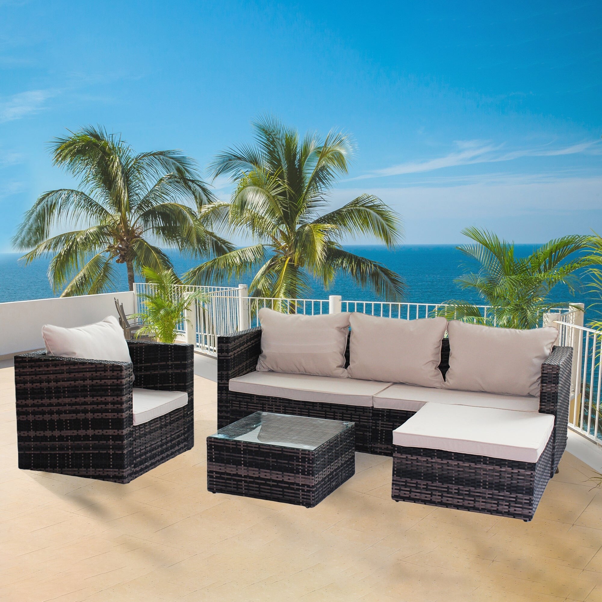 4 Pieces Outdoor Wicker Reversible Patio Sectional Sofa Set with Cushions - Overstock - 36046245