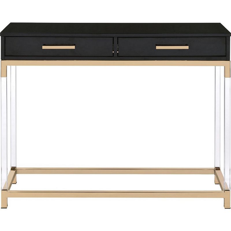 Metal Base Framed Console Table， Black and Gold