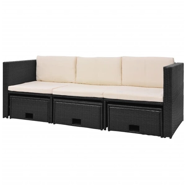 4 Piece Patio Lounge Set with Cushions Poly Rattan Black - Overstock - 37842844