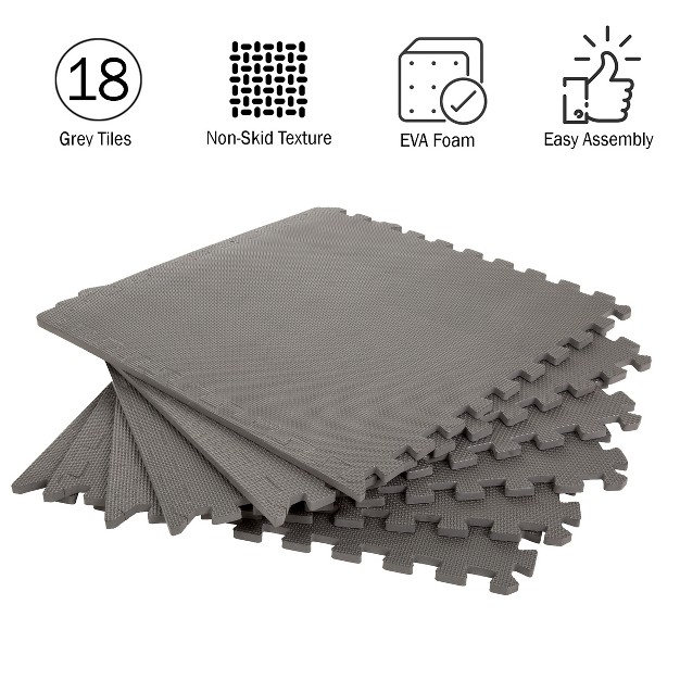 Foam Flooring Tiles 18 pack Interlocking Eva Foam Pieces Non toxic Floor Padding For Playroom Gym Or Basement By Stalwart gray