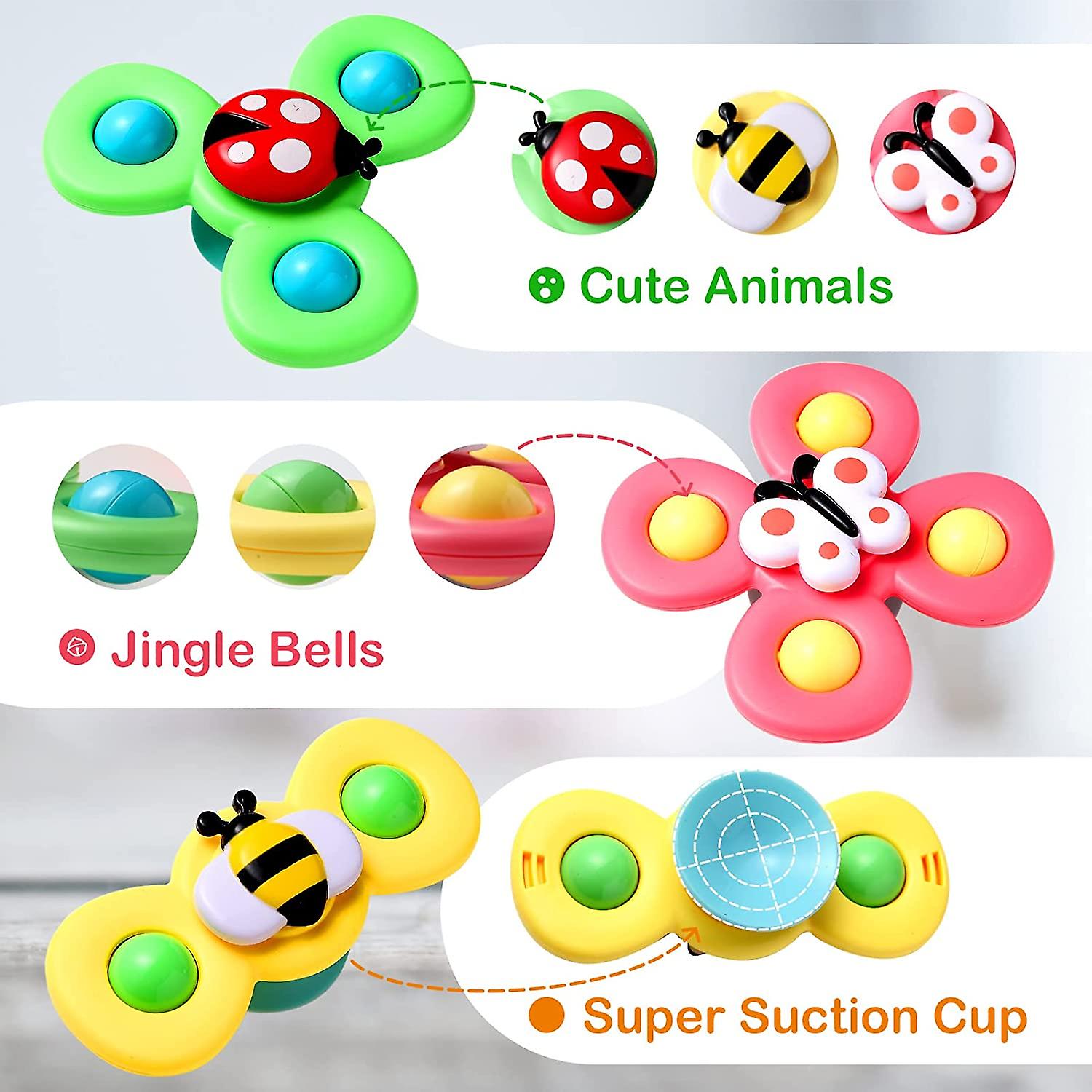 3 Pcs Suction Cup Spinner Toys， Baby Fidget Spinner Toy， Spinning Toys For Toddlers 1-3， Sensory Toys Early Education Toys Bathtub Toy Dining Chairs T