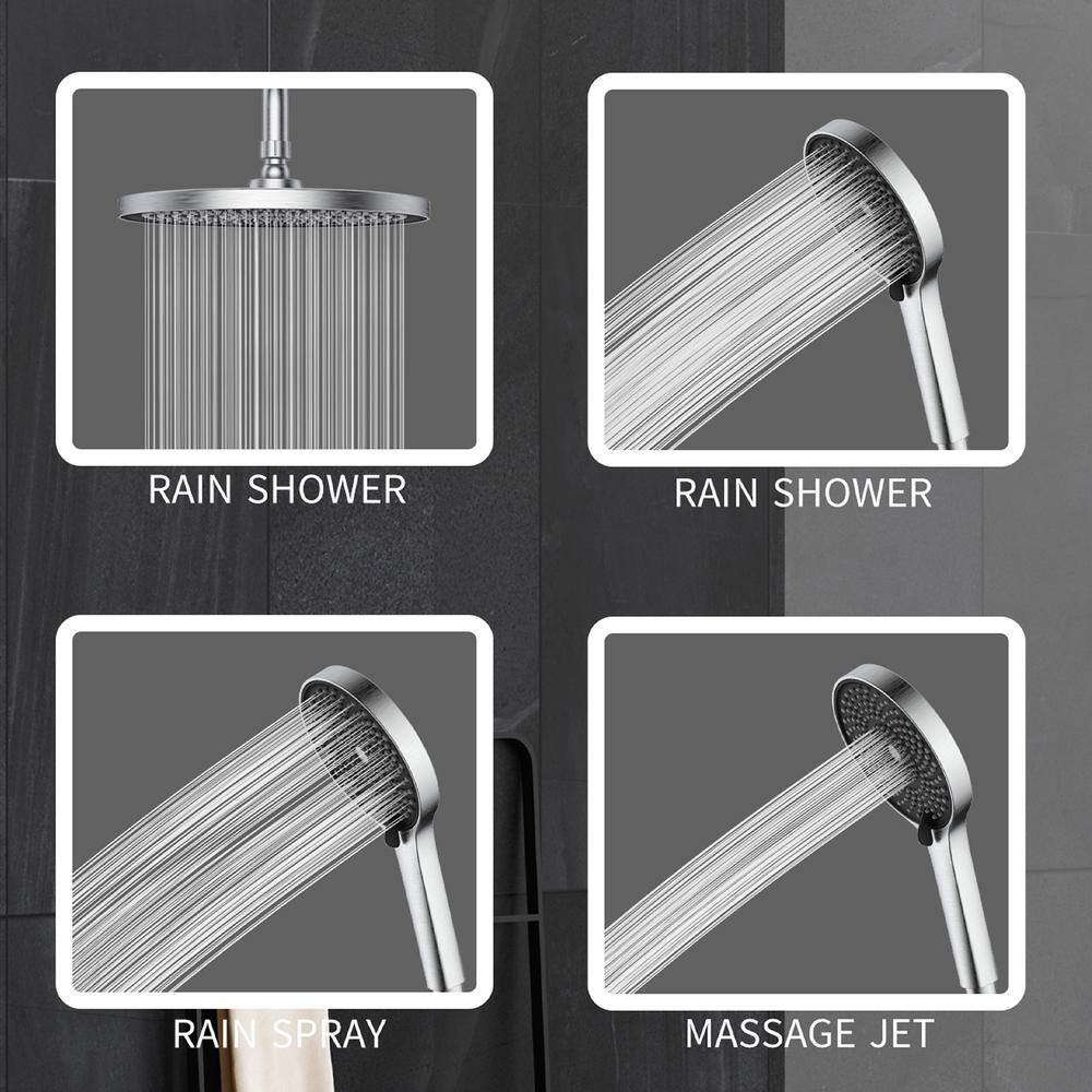 GIVING TREE 3-Spray Patterns 5 in. Ceiling Mount Handheld Shower Head with 12 in. Round Rain Head Replacement in Brushed Nickel HDFFBT702PJ-NS