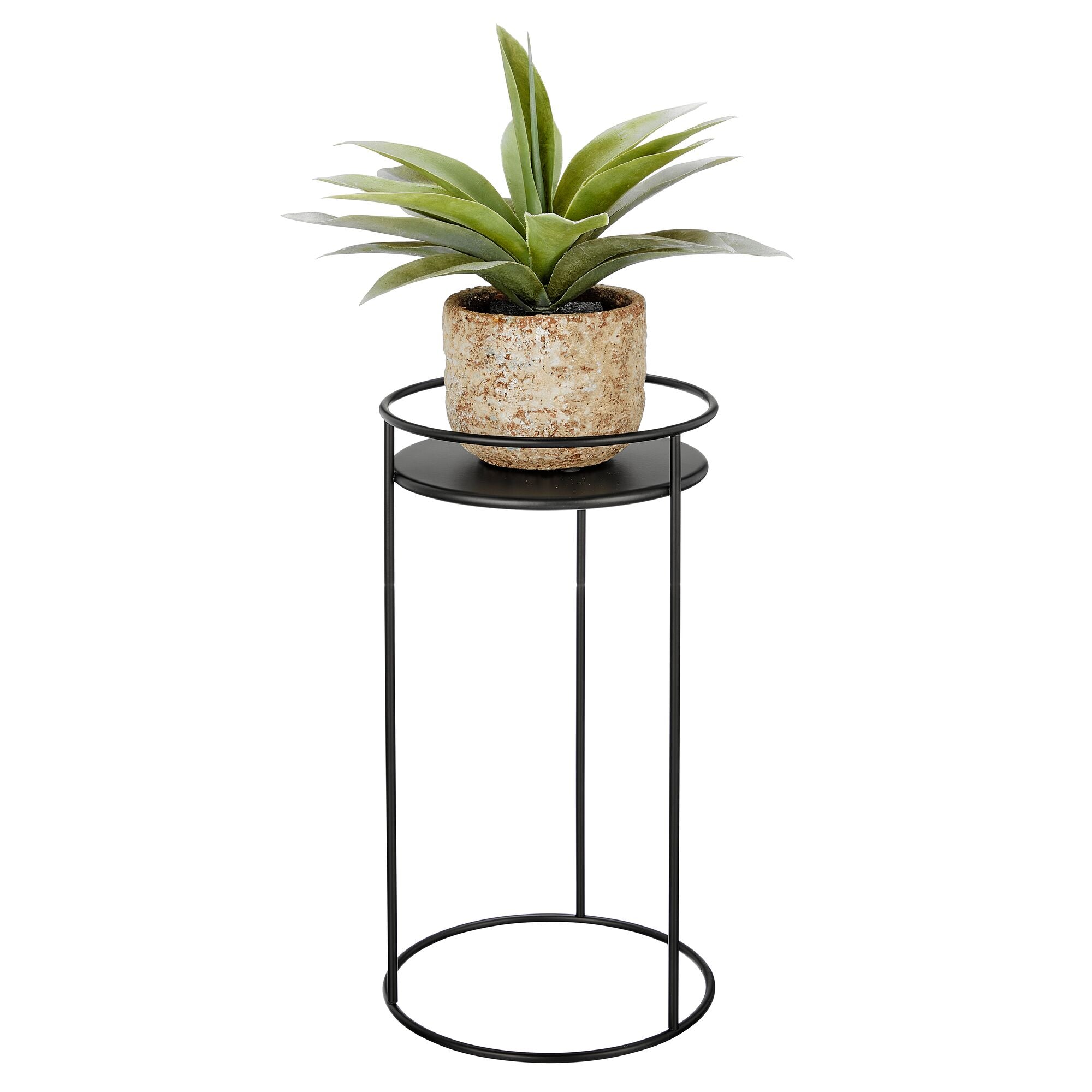 mDesign Metal 15-Inch Tall Circular Plant Stand, Planter Holder Contemporary Design Round Tray for Table, Garden; Holds Indoor/Outdoor Plants, Flower Pot - Concerto Collection - 2 Pack - Matte Black