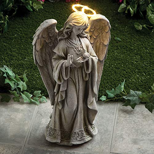 Bits and Pieces - Solar Garden LED Angel of Peace Statue with Light-Up Halo 21 Inches Tall - Beautiful Garden Sculpture Garden Décor Polyresin Statue Yard Art