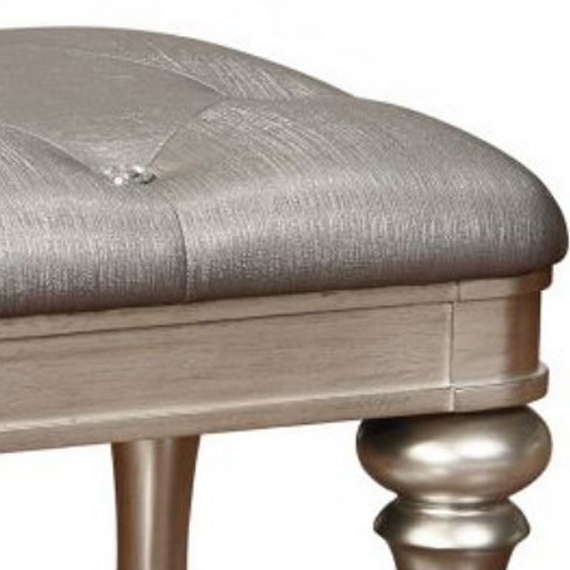 Wooden Vanity Stool with Turned Legs and Leatherette Upholstered Seat， Silver