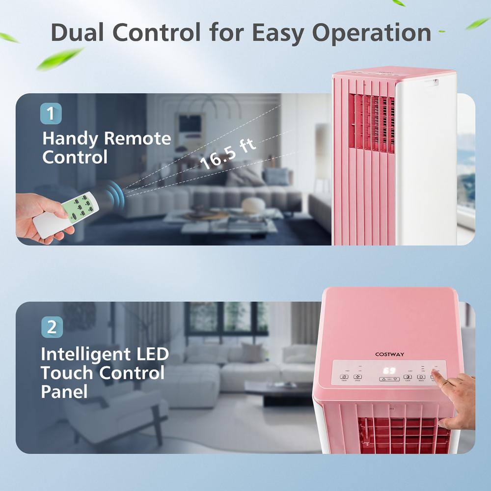 Costway 10000 BTU Portable Air Conditioner AC Unit 3-in-1 Cools 350 Sq. Ft. with Dehumidifier Remote in Pink FP10347US-PI