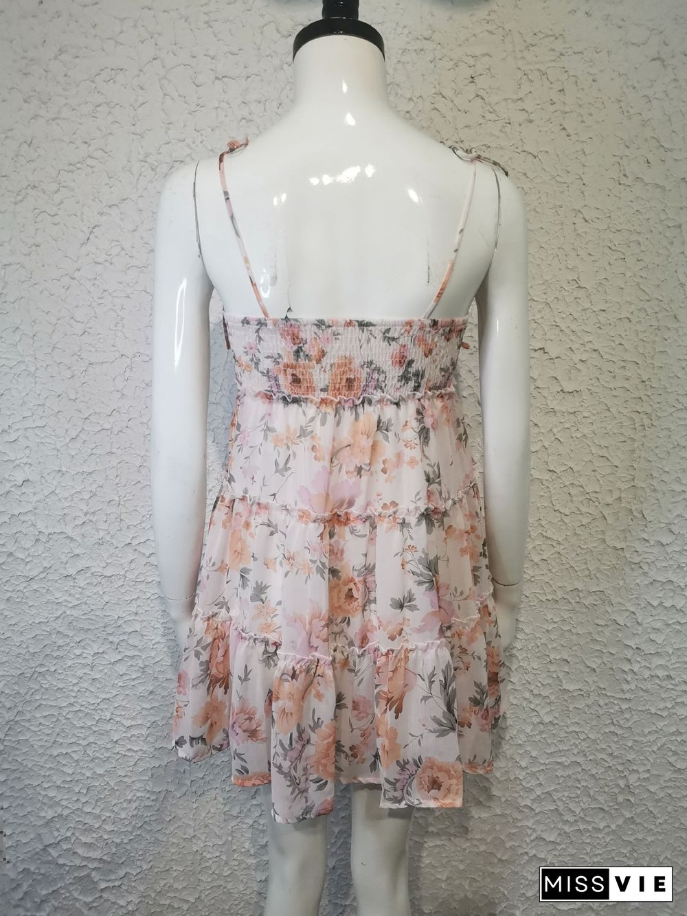 Floral Print Tiered Ruffled Flowy Slip Dress