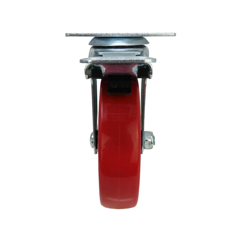 Everbilt 5 in. Red Polyurethane and Steel Swivel Plate Caster with Locking Brake and 330 lbs. Load Rating 4120945EB