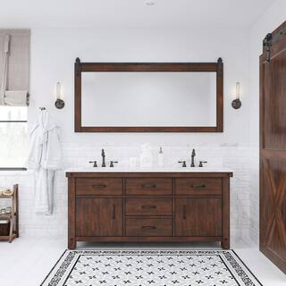 Water Creation Aberdeen 72 in. W x 22 in. D Vanity in Rustic Sierra with Marble Vanity Top in White with White Basin and Mirror AB72CW03RS-P72000000