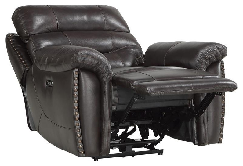 Lexicon Lance Italian Top Grain Leather Power Reclining Chair in Brown   Transitional   Recliner Chairs   by Homesquare  Houzz