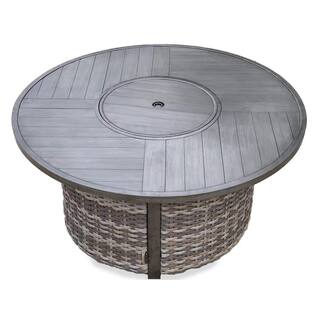 HiGreen Outdoor Manbo 45.67 in. x 24.8 in. Round Aluminum Wicker Outdoor Propane Fire Pit Table with Protective Cover 0190F