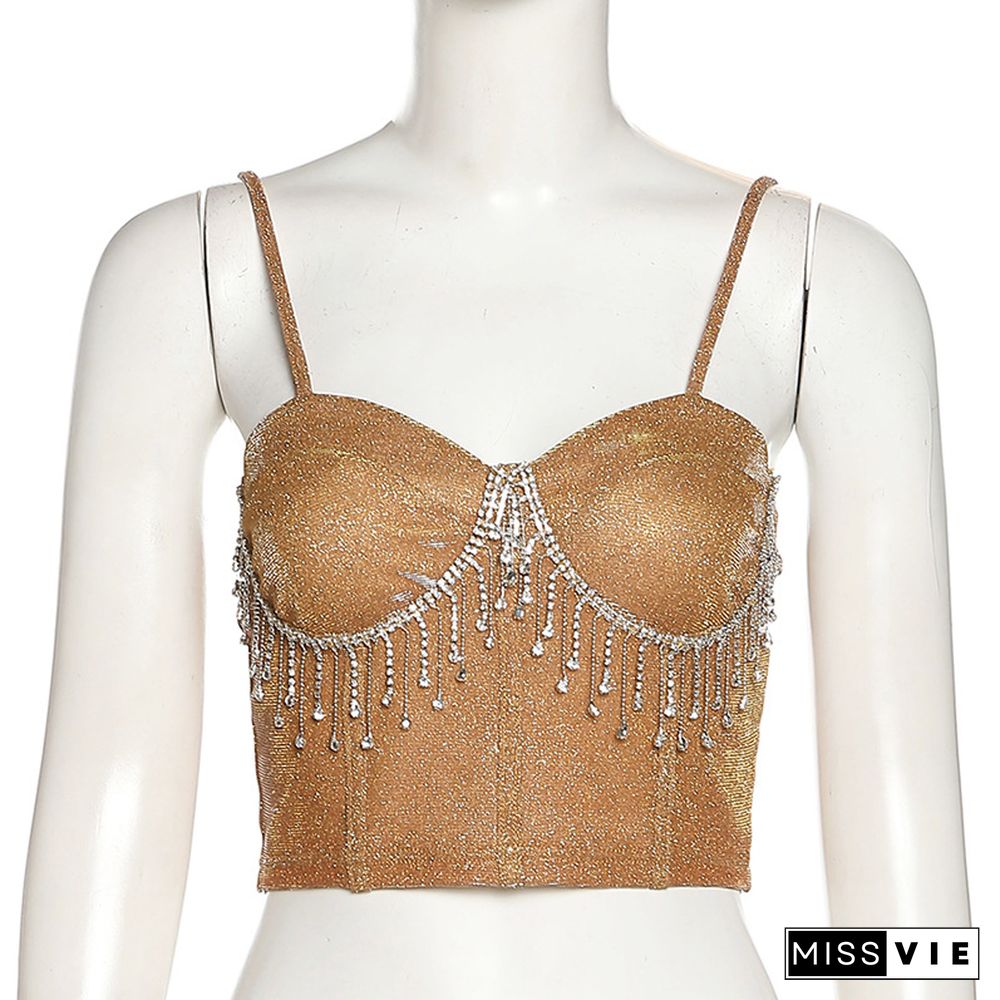 Rhinestones Wrapped Chest Y2k Camisole Crop Tops