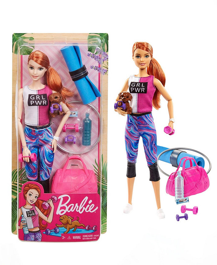 Barbie Puppy Loves Fitness with Red Haired Yoga Barbie Set  3 Piece