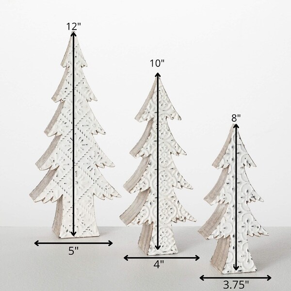 8H，10H and 12H Sullivans Christmas White Embossed Tree Figurines Set of 3，White