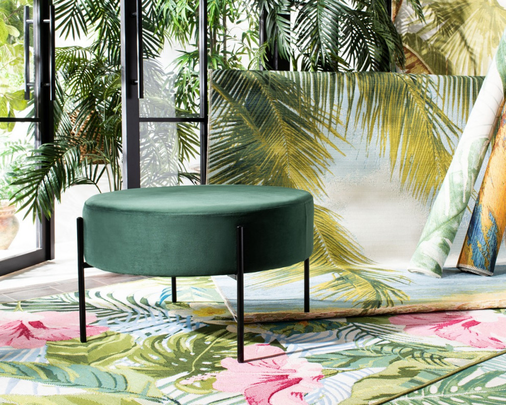 Bonnie Round Cocktail Ottoman Malachite Green/Black   Midcentury   Footstools And Ottomans   by V.S.D Furniture  Houzz