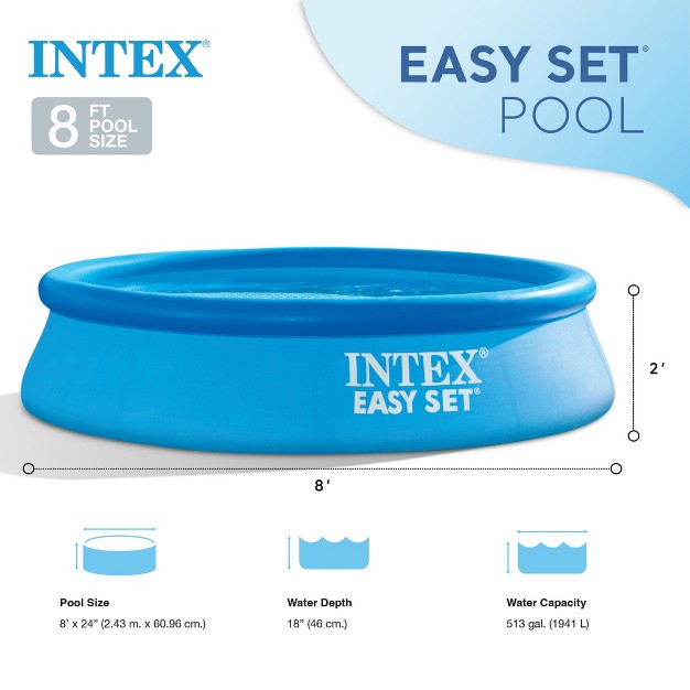 Intex Easy Set Inflatable Puncture Resistant Above Ground Portable Outdoor Swimming Pool For Kids And Adults Blue