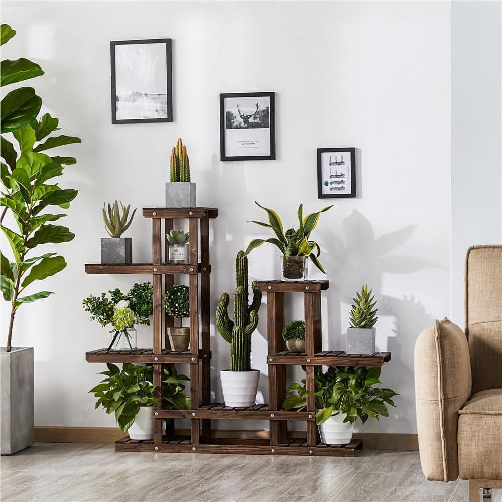 Yaheetech 38 in. Indoor/Outdoor Tiered Wood Plant Stand Plant Flower Display (6 Tier) DYw6uv0001