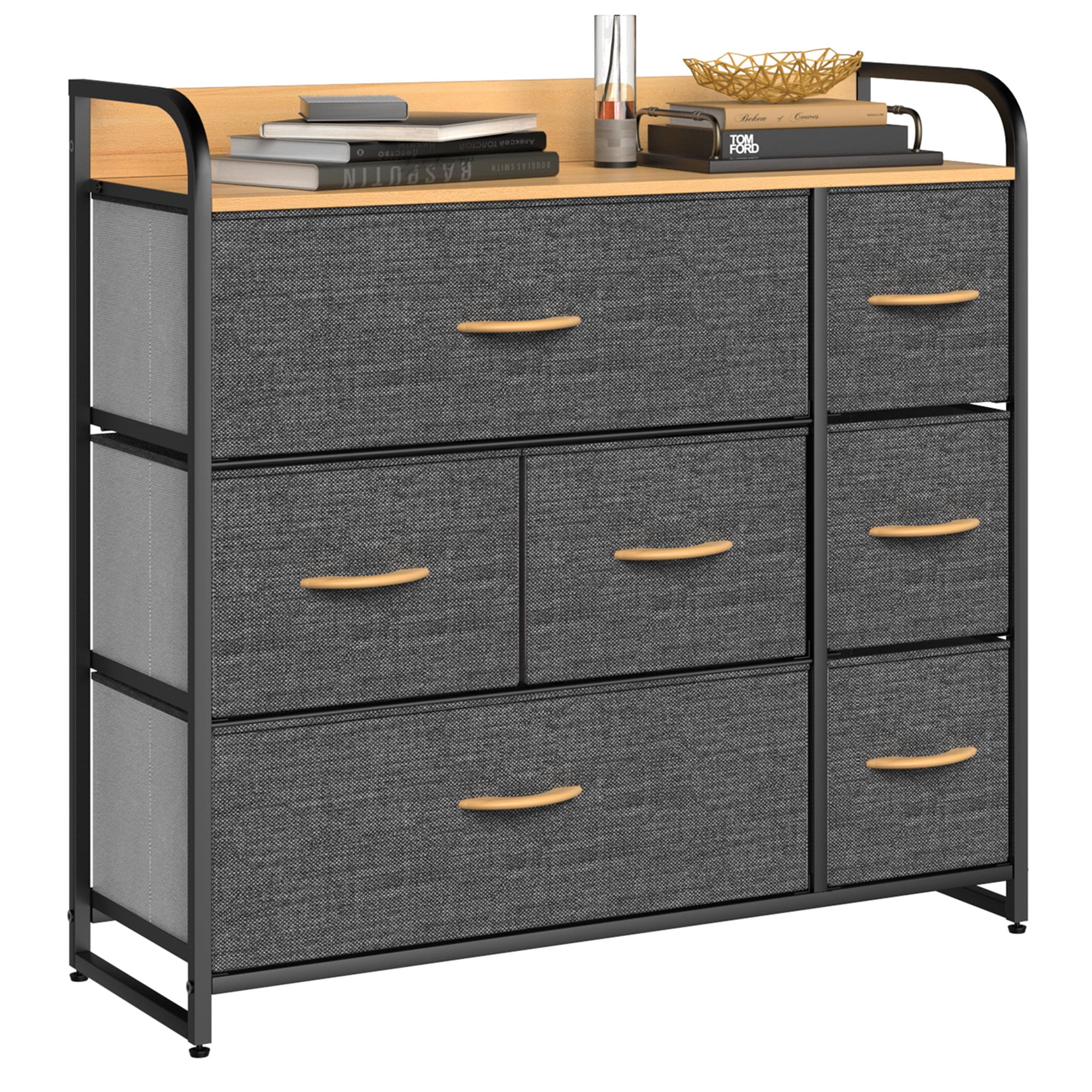 YITAHOME 7 Drawers Dresser Fabric Storage Tower Wooden Top Shelf Modern Organizer, Dark Gray