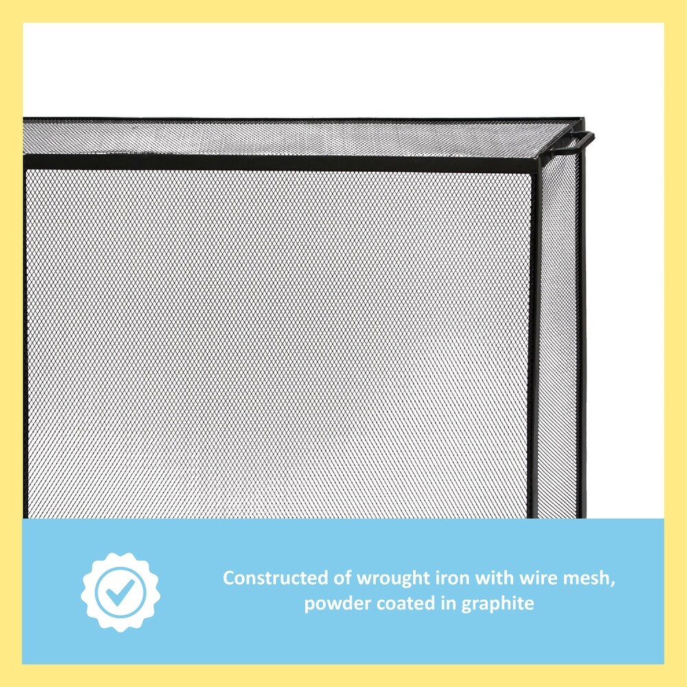 Minuteman International Large Contemporary Spark Guard Screen w/2 Handles  33 Inch Tall  Graphite Finish