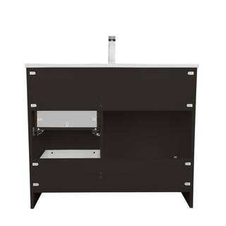 VOLPA USA AMERICAN CRAFTED VANITIES Mace 40 in. W x 18 in. D x 34 in. H Bath Vanity in Glossy Black with White Ceramic Top and Right-Side Drawers MTD-3840GB-R-P