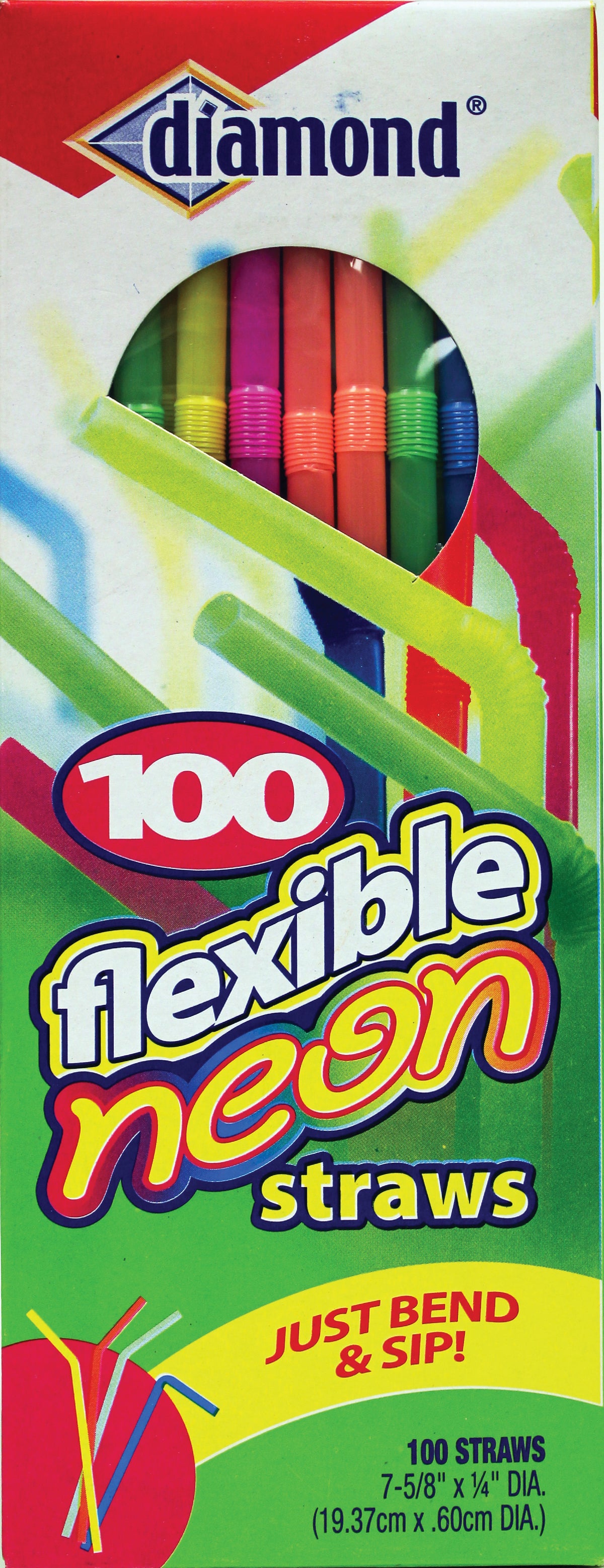 Diamond Flexible Neon Straw Assorted