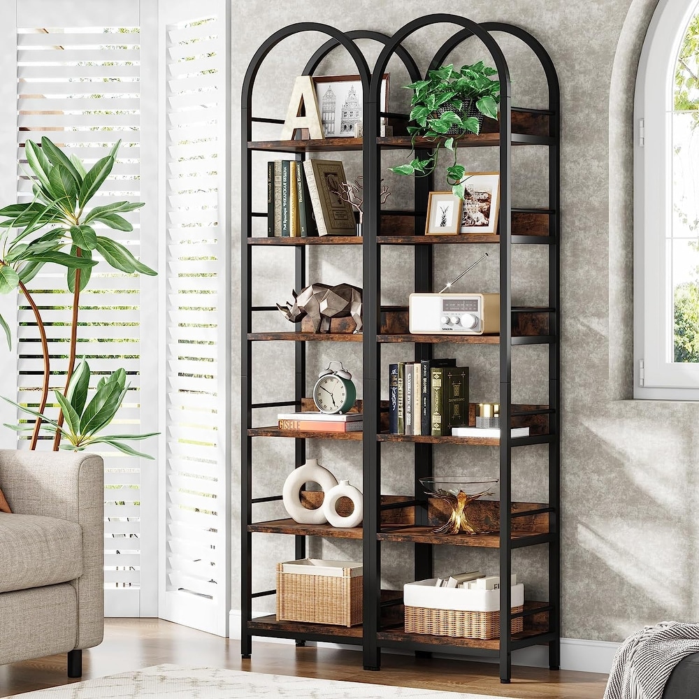 6 Tier Open Bookshelf  Tall Arched Bookcase Narrow Bookshelf