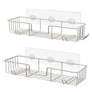 Dracelo Wall Mounted Bathroom Shower Caddies Coner Storage Shelves with Hooks in Nickel 2 Pack B08RDJ8N58