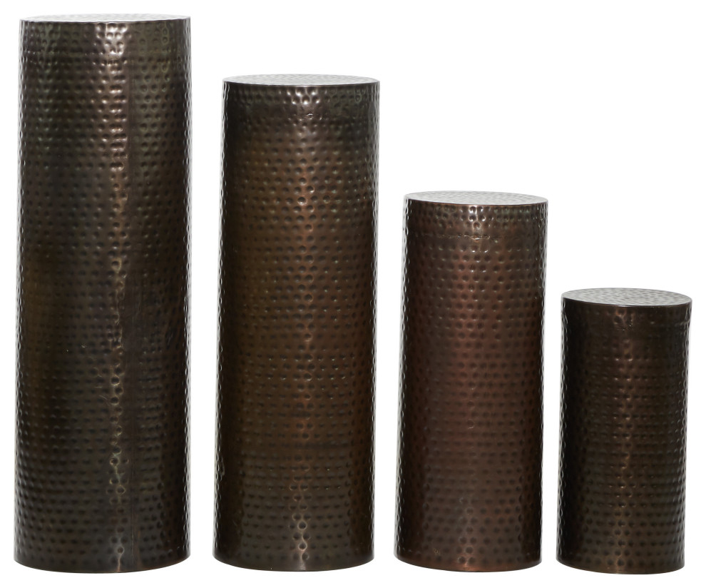 Zimlay Farmhouse Cylindrical Hammered Iron Set Of 4 Pedestals 22024   Traditional   Plant Stands And Telephone Tables   by Brimfield  ampMay  Houzz