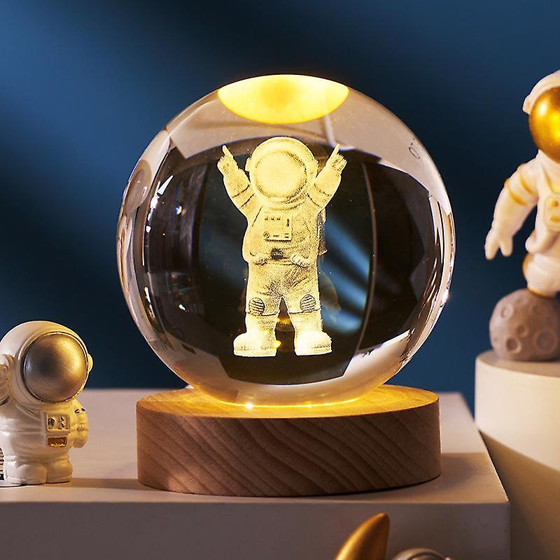 3D inner carved LED luminous crystal ball creative decoration8 cm crystal ball - Single astronaut