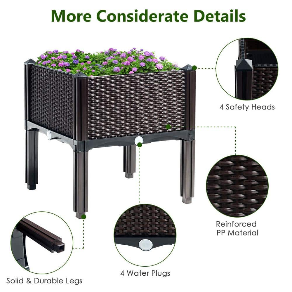 Costway 16 in. L x 16 in. W x 17.5 in. H Black Plastic Raised Bed Elevated Flower Vegetable Herb Grow Planter Box (Set of 4) OP70301