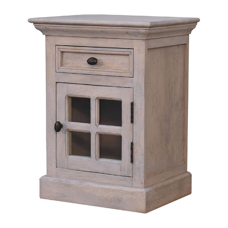 Stone Finish Bedside with Glazed Door