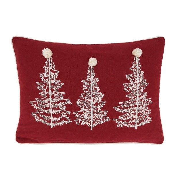 Saro Lifestyle Charming Christmas Trees Down Filled Throw Pillow 14 quot x20 quot Red