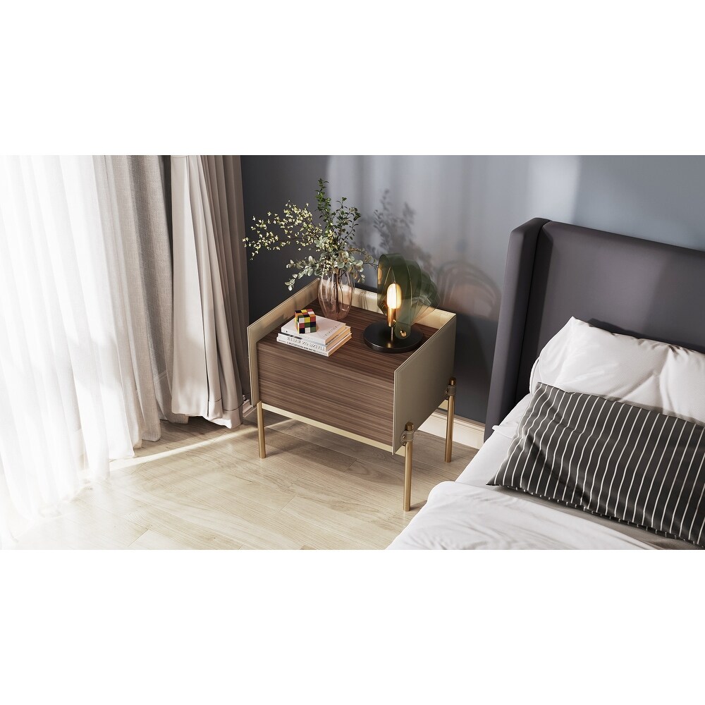 Metal Leg Nightstand Microfiber Leather Fabric Rectangular End Table Living Room Drum Table Sofa Side Table Bed Snack Table