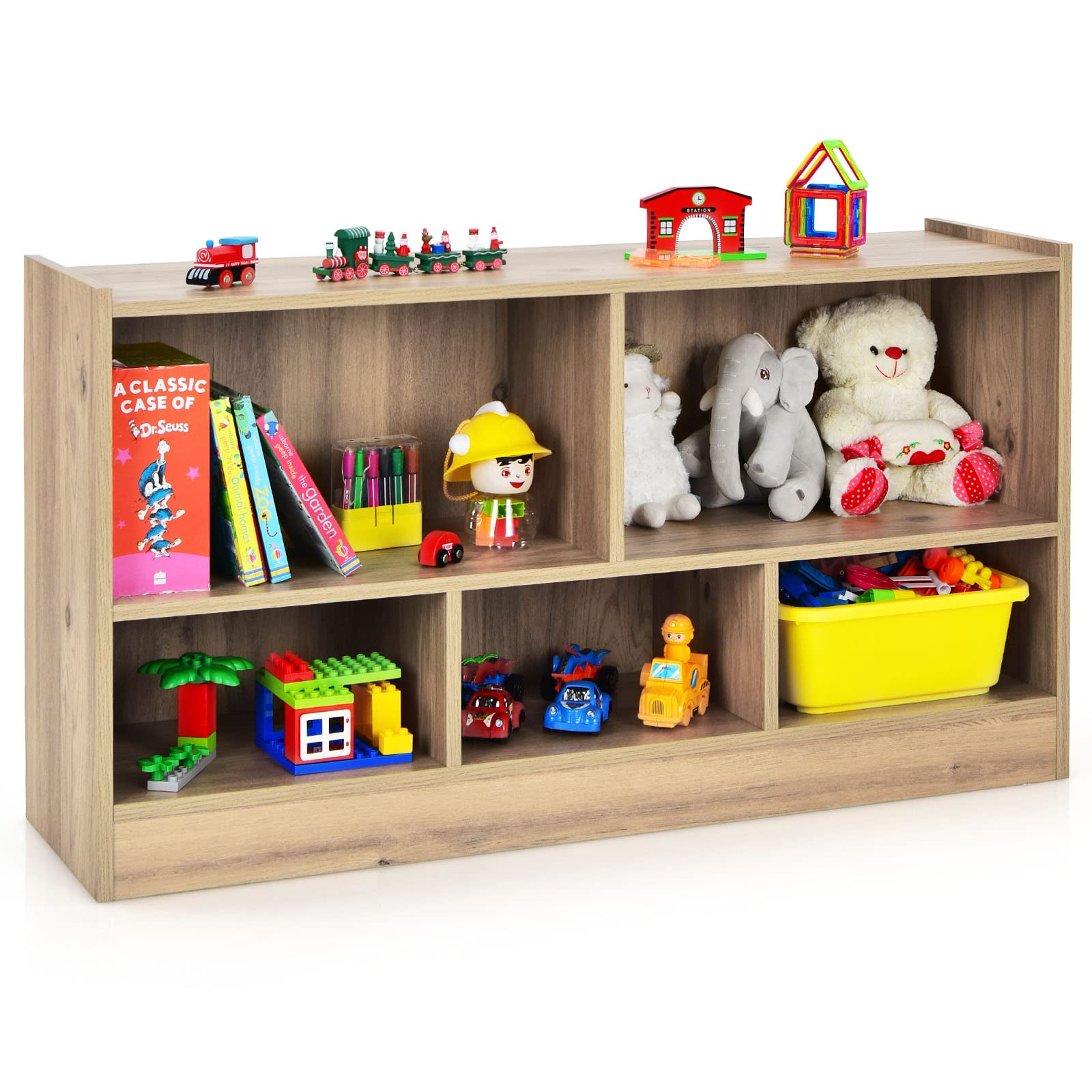 Costzon Wooden Bookshelf Daycare Furniture for Playroom, Kids Room, Nursery, Kindergarten