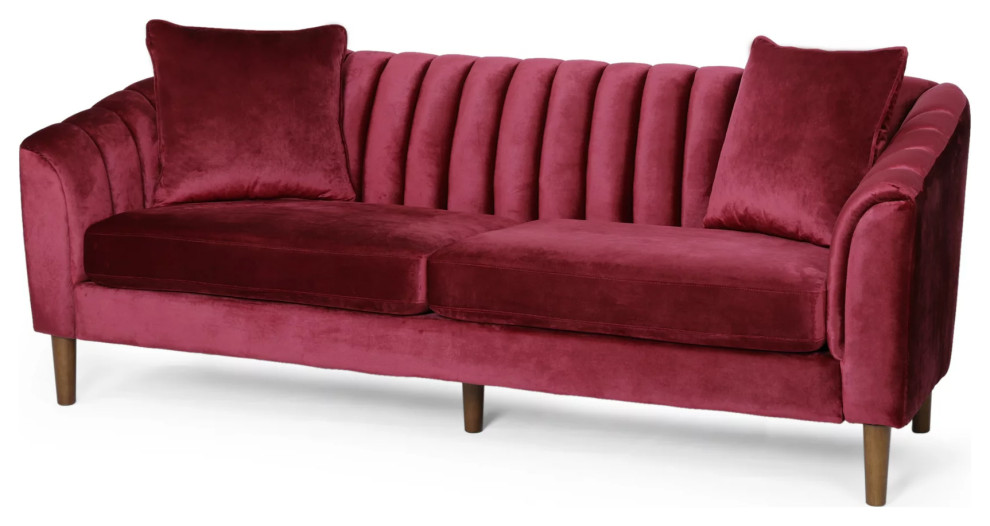 Retro Sofa  Rubberwood Legs  ampVelvet Seat With Curved Channel Tufted Back   Midcentury   Sofas   by Decorn  Houzz