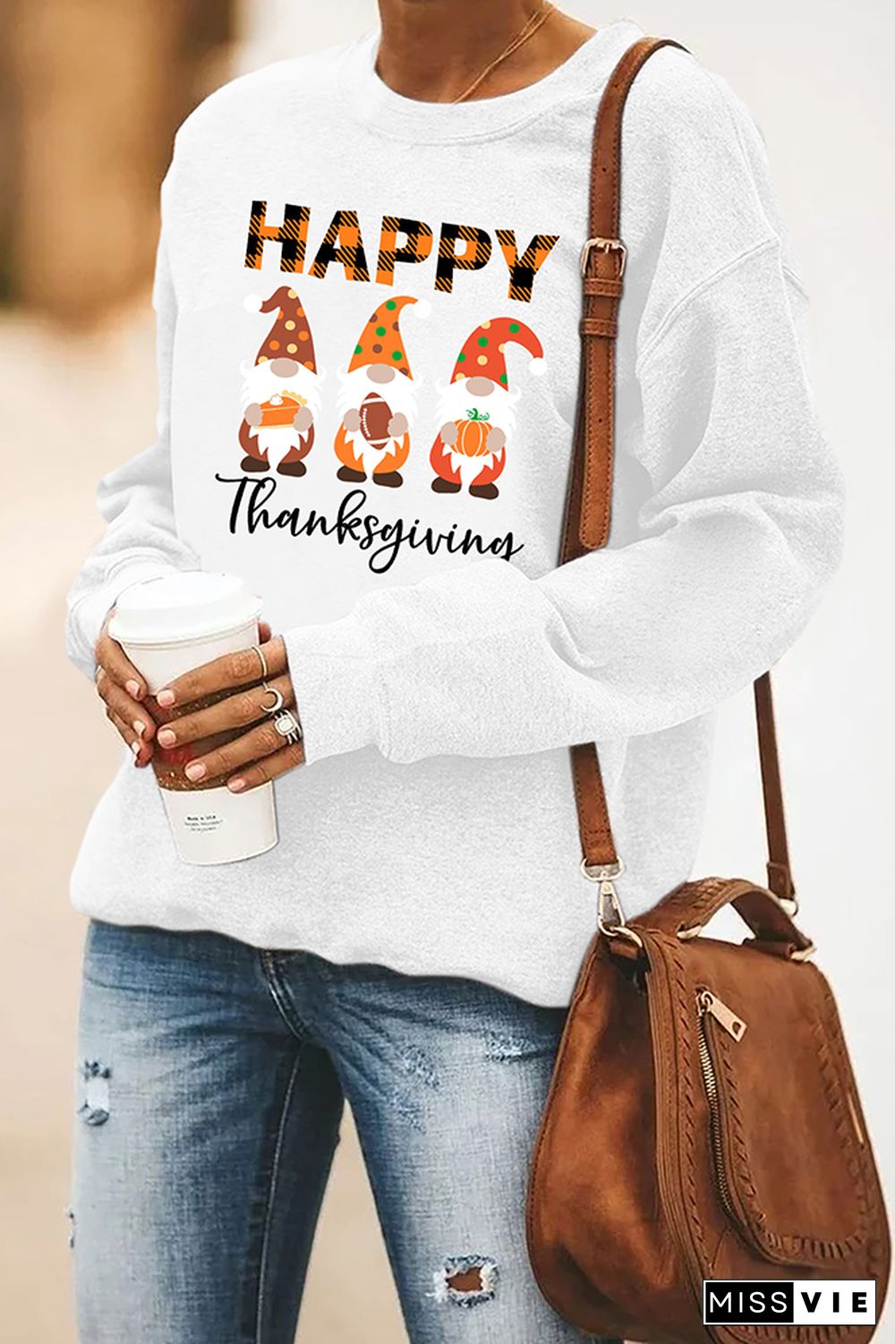 Thanksgiving Print O-neck Long Sleeve Sweatshirts Women Wholesale